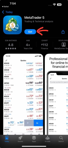 از برنامه App Store در گوشی آیفون نیز  MetaTrader 4 یا MetaTrader 5 را جستجو و نصب کنید