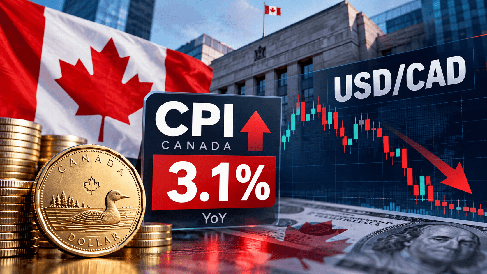 نمودار جفتارز USD/CAD در کنار دادههای تورم کانادا و شاخص قیمت مصرفکننده